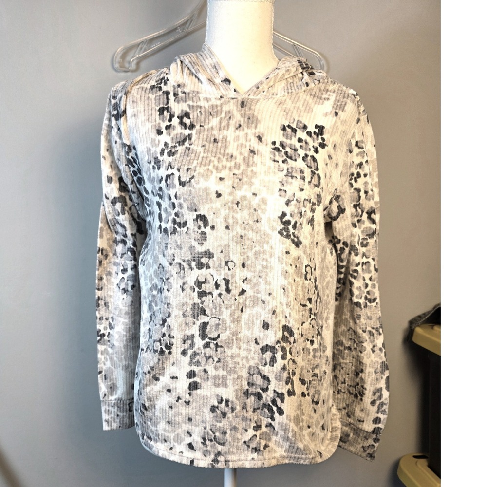 Nicole Miller New York Womens  Sz M Gray Animal‎ Print Ribbed Hoodie